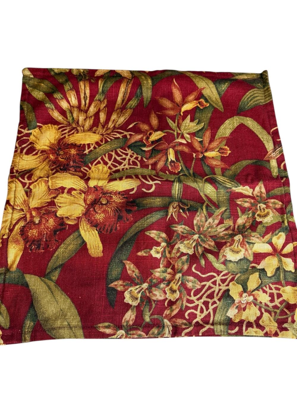 Two Linen Throw Pillow Covers Burgundy Botanical Print